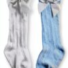 Baby Girls Knee High Socks Non Skid Stay Up Soft Bows-3