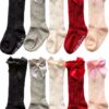 Baby Girls Knee High Socks Non Skid Stay Up Soft Bows-0