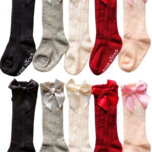 Baby Girls Knee High Socks Non Skid Stay Up Soft Bows-0