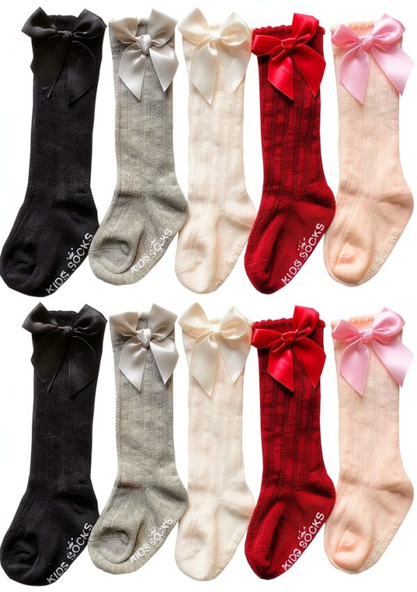 Baby Girls Knee High Socks Non Skid Stay Up Soft Bows-0