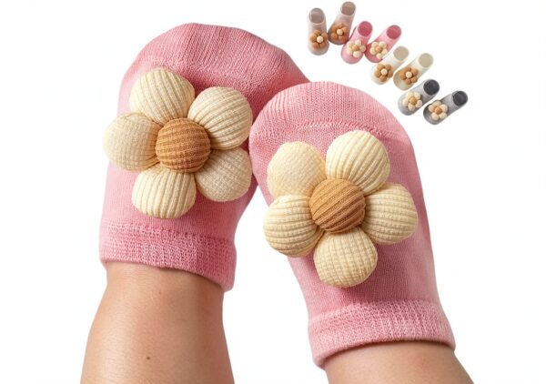 EUFANCE Baby Socks 3D Floral Non Slip Cotton Rich-0
